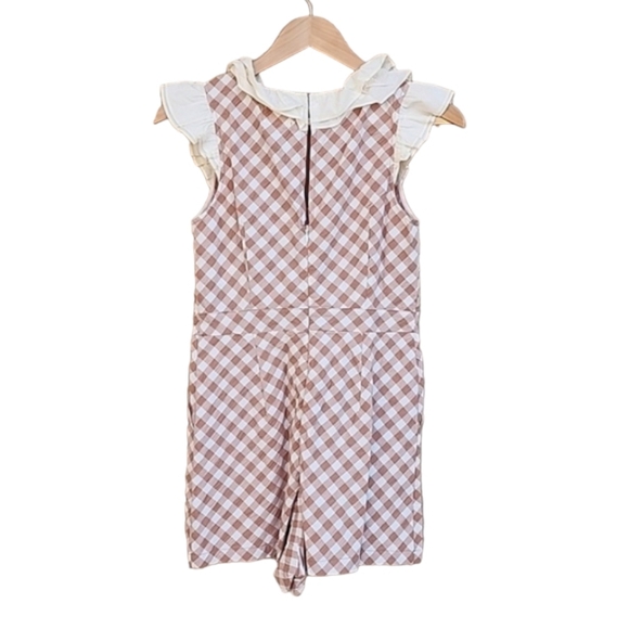 Daahls by Emma Roberts Luna Jumpsuit Romper 36 S Shorts Mocha Plaid Checks - Picture 8 of 15